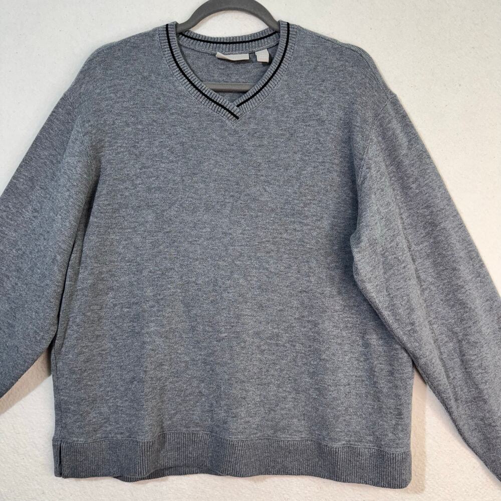 Nordstrom Gray V-Neck Pullover Sweater Women Petite Large Golf Core Classic Prep